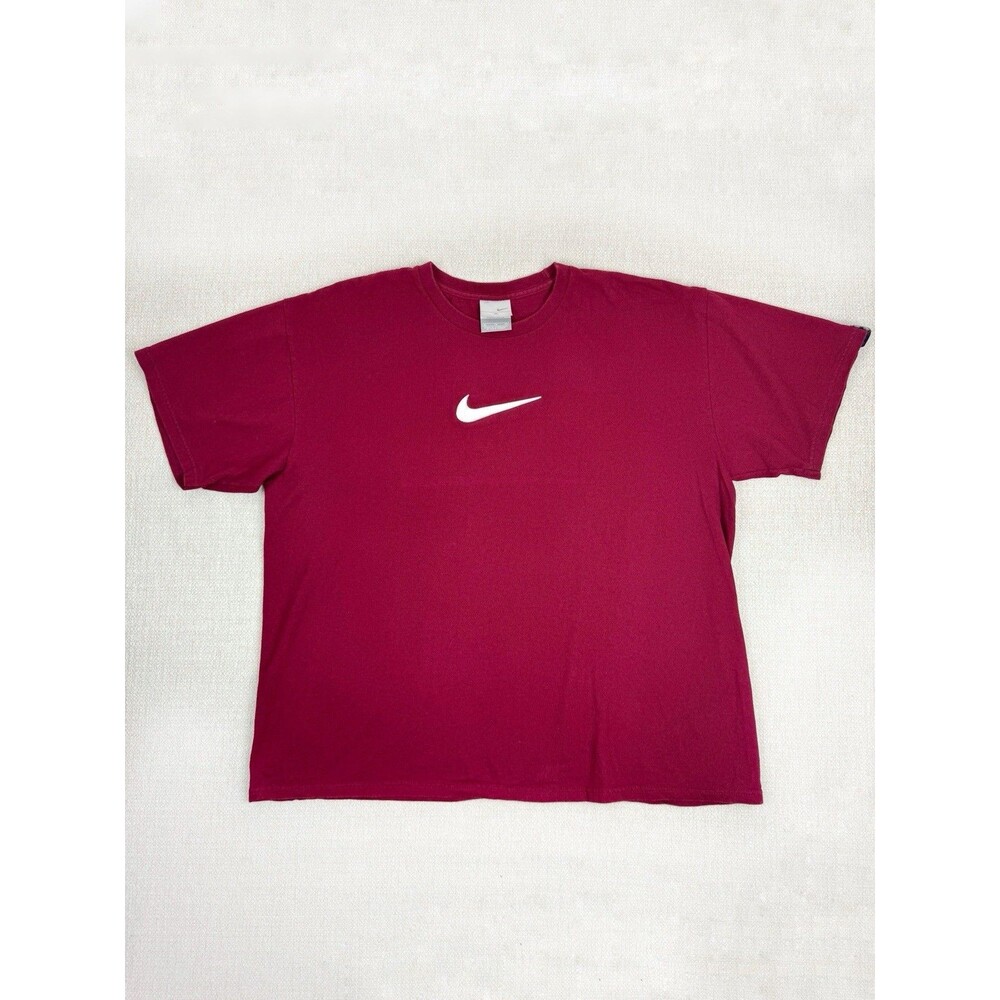 Vintage 90’s Nike Big Logo Center Swoosh T-Shirt Mens XL Maroon Short Sleeve